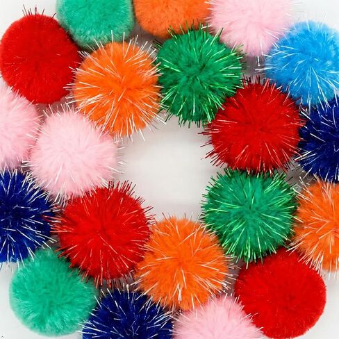 14-Pack Cat Toys Balls - No Bells Quiet Interactive Toys, Soft Pom Poms & Sparkle Balls for Kittens & Adult Cats, Safe for Batting Chasing (7 Sparkle Fuzzy Balls+ 7 Yarn Balls) in Kuwait