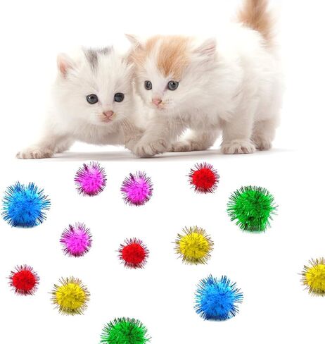 80 Pieces Cat Toys 1.2 Inch Cat Pom Pom Balls Cat Sparkle Balls Puff Balls in Kuwait