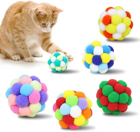 Cat Toys Balls with Bells 5cm Soft Cat Pom Poms Balls Cats 6 PCS in Kuwait