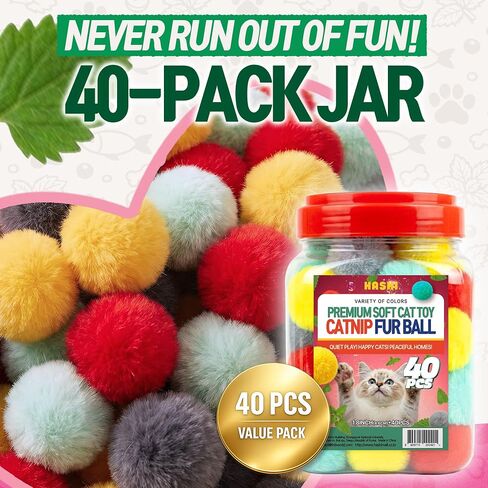 HA SHI Catnip Fur Balls for Indoor Cats, 40 Count, 1.8 Inch in Kuwait