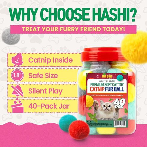 HA SHI Catnip Fur Balls for Indoor Cats, 40 Count, 1.8 Inch in Kuwait