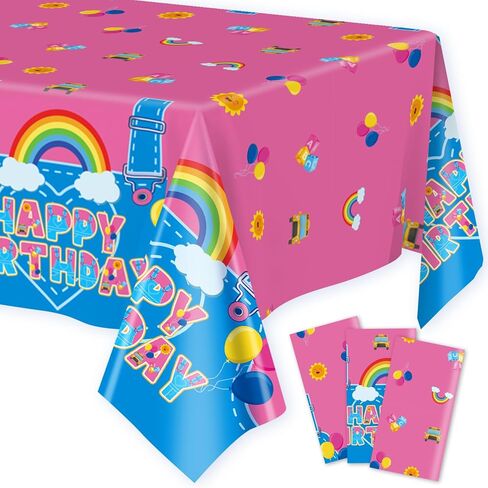 3 Pack Pink Happy Birthday Tablecloths, Rainbow Plastic Table Covers, Girls Birthday Baby Shower Party Decorations, 107.8 x 51.2 Inch Rectangle Waterproof Party Table Cloth in Kuwait