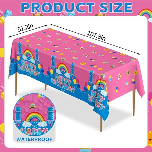 3 Pack Pink Happy Birthday Tablecloths, Rainbow Plastic Table Covers, Girls Birthday Baby Shower Party Decorations, 107.8 x 51.2 Inch Rectangle Waterproof Party Table Cloth in Kuwait