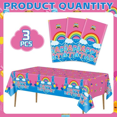 3 Pack Pink Happy Birthday Tablecloths, Rainbow Plastic Table Covers, Girls Birthday Baby Shower Party Decorations, 107.8 x 51.2 Inch Rectangle Waterproof Party Table Cloth in Kuwait