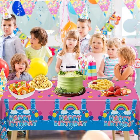 3 Pack Pink Happy Birthday Tablecloths, Rainbow Plastic Table Covers, Girls Birthday Baby Shower Party Decorations, 107.8 x 51.2 Inch Rectangle Waterproof Party Table Cloth in Kuwait