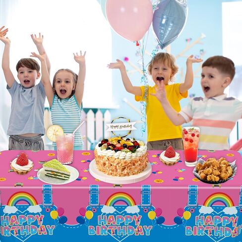 3 Pack Pink Happy Birthday Tablecloths, Rainbow Plastic Table Covers, Girls Birthday Baby Shower Party Decorations, 107.8 x 51.2 Inch Rectangle Waterproof Party Table Cloth in Kuwait