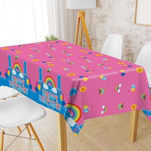 3 Pack Pink Happy Birthday Tablecloths, Rainbow Plastic Table Covers, Girls Birthday Baby Shower Party Decorations, 107.8 x 51.2 Inch Rectangle Waterproof Party Table Cloth in Kuwait