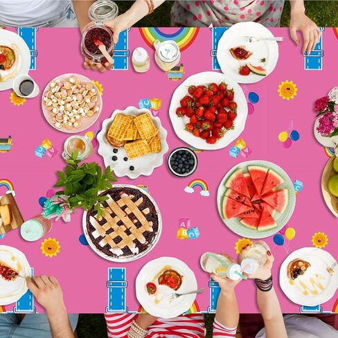 3 Pack Pink Happy Birthday Tablecloths, Rainbow Plastic Table Covers, Girls Birthday Baby Shower Party Decorations, 107.8 x 51.2 Inch Rectangle Waterproof Party Table Cloth in Kuwait