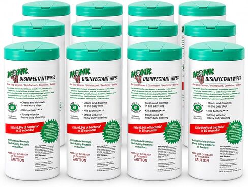 DREUMEX Monk Disinfectant Wipes, Large Lemon Breeze Fresh Scented Disinfectant Wipes , Value Pack Contains 6 Canisters of 80 Count, Perfect for Gyms, Fitness Clubs, Schools, Commercial Facilities in Kuwait