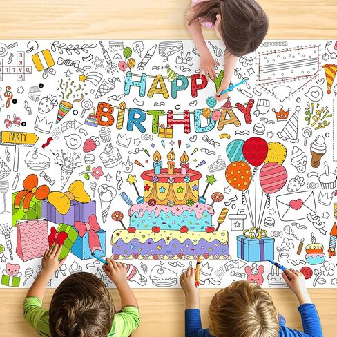 Fairy Coloring Tablecloth for Kids, Giant Coloring Poster 30x72 Inch with Fairies, Mushroom Castles, Perfect for Birthday Kids Activities, Princess Theme Party, Party Decoration Supplies in Kuwait