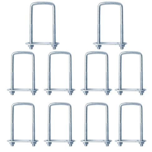 10 Pack Square U-Bolts, Carbon Steel U Clamps, Inner Size 2⅜ "W x 3½ " L Boat Trailer Ubolts, Fit Pipe 2⅜ inches(60mm), Silver in Kuwait