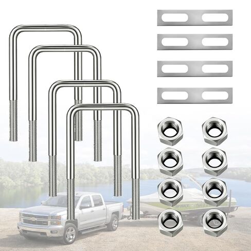 Stainless Steel Square Bend U Bolts with Nuts and Frame Plate for Automobiles Trailer, Ski Boat, or Sailboat Trailer Square U-Bolt 2" W x 4.33“ L（M10 x 50mm x 120mm） in Kuwait