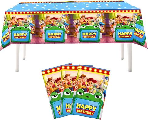 Toy Story Table Cloths - 3 Anime Table Cover Disposable Plastic Waterproof Tablecloths Yellow Cartoon Party Supplies for Boys Girls Fans Concert Birthday Party in Kuwait
