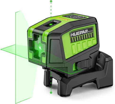 Cross Line Laser Level with 2 Plumb Dots- Huepar 8211G Professional Green Laser Beam Fan Angle of 130° Selectable Vertical & Horizontal Lines, Multi-Use Self-Leveling Alignment Laser Level in Kuwait