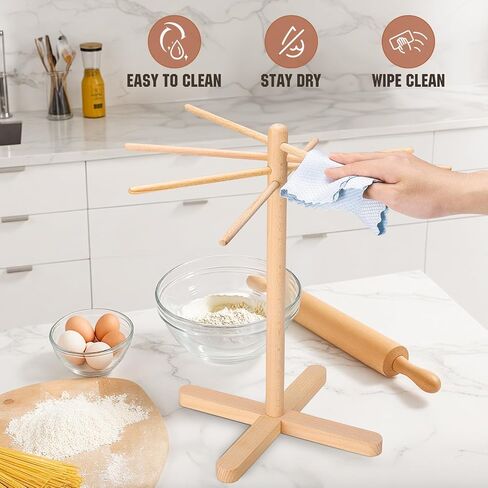 Pasta Drying Rack, Collapsible Wooden Pasta Drying Rack with 8 Bar in Kuwait