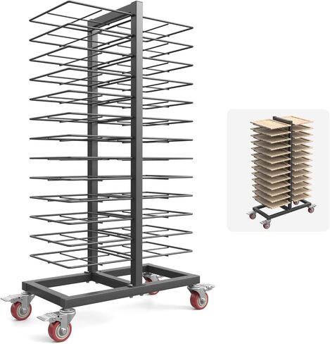 26-Tier Heavy Duty Paint Drying Rack, Cabinet Door Drying Rack with 4 Locking Casters, 25 lbs Per Shelf, Vertical Design for Paint Shops, Art Studio and Woodworking, Black in Saudi Arabia
