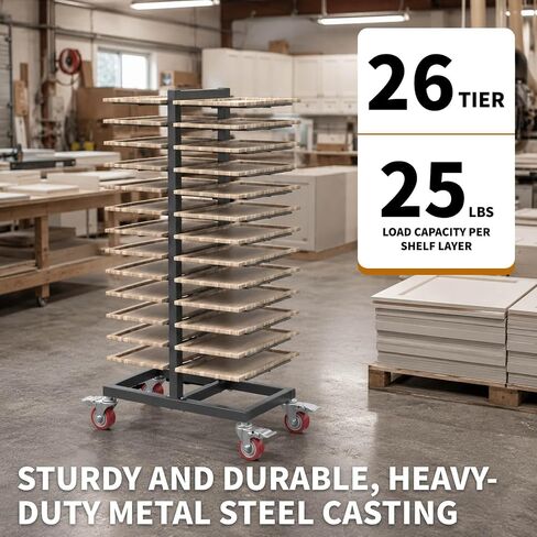 26-Tier Heavy Duty Paint Drying Rack, Cabinet Door Drying Rack with 4 Locking Casters, 25 lbs Per Shelf, Vertical Design for Paint Shops, Art Studio and Woodworking, Black in Saudi Arabia