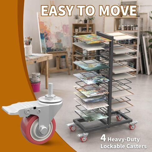 26-Tier Heavy Duty Paint Drying Rack, Cabinet Door Drying Rack with 4 Locking Casters, 25 lbs Per Shelf, Vertical Design for Paint Shops, Art Studio and Woodworking, Black in Saudi Arabia
