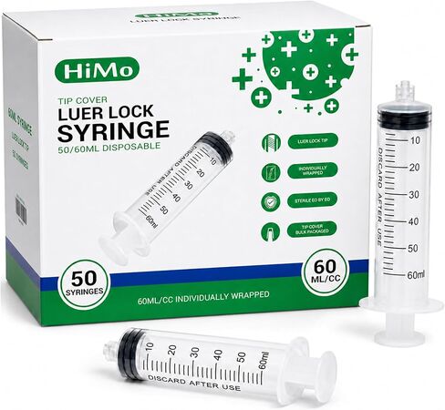 60mL Luer Lock Syringe 4 Pack Large Plastic Sterile Syringes without Needle, for Liquid, Oral, Measurement, Dispensing, with Cap 50mL/60cc in Kuwait