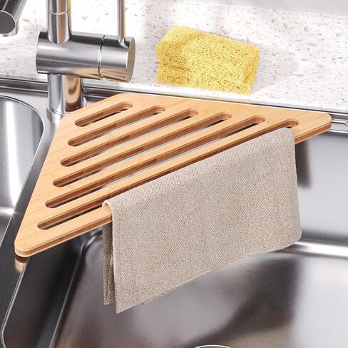 VERTORGAN Bamboo Dish Drying Rack for Sink Corner,Sink Accessories(Natural) in Kuwait