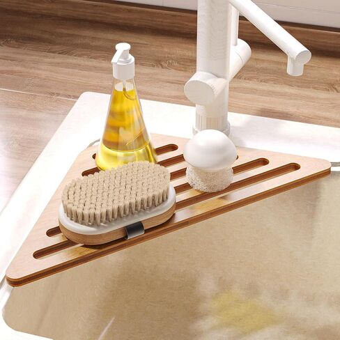 VERTORGAN Bamboo Dish Drying Rack for Sink Corner,Sink Accessories(Natural) in Kuwait