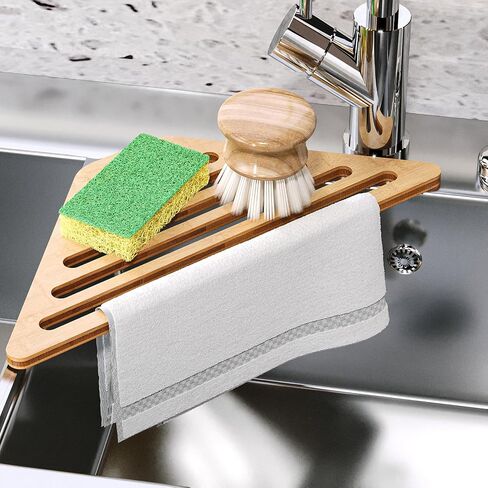 VERTORGAN Bamboo Dish Drying Rack for Sink Corner,Sink Accessories(Natural) in Kuwait