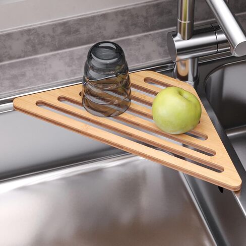 VERTORGAN Bamboo Dish Drying Rack for Sink Corner,Sink Accessories(Natural) in Kuwait