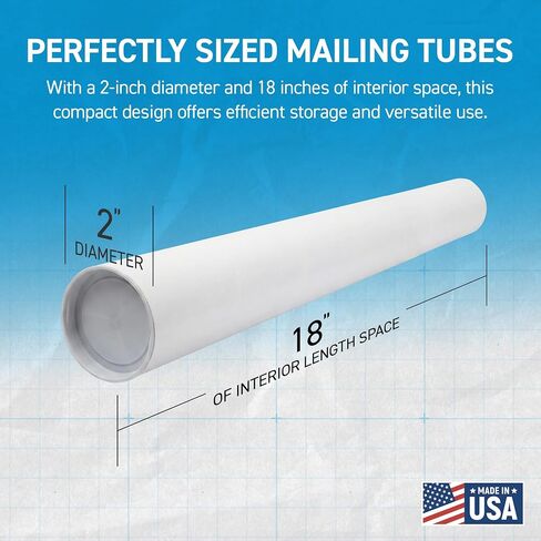 MagicWater Supply Mailing Tube 2 in x 18 in White - 10 Pack - for Shipping and Storage of Posters, Arts, Crafts, and Documents in Kuwait