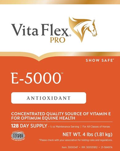 Pro E-5000 Premium Horse Vitamin E Powder, Antioxidant Support with Yeast & Alfalfa for Palatability, Equine Vitamin E Supplement for All Horses, 4 lbs, 128-Day Supply, Vita Flex in Saudi Arabia