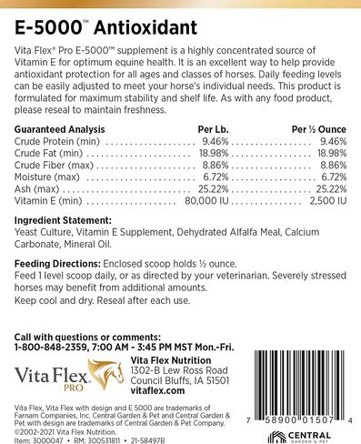Pro E-5000 Premium Horse Vitamin E Powder, Antioxidant Support with Yeast & Alfalfa for Palatability, Equine Vitamin E Supplement for All Horses, 4 lbs, 128-Day Supply, Vita Flex in Saudi Arabia