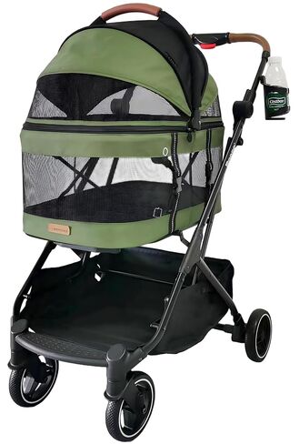 ROODO 2026 Upgraded Version 3-in-1 Dog Cat Stroller with Detachable Carrier Folding Lightweight Portable Travel Pet Gear All-Terrain Puppy Doggie Kitty Bunny Stroller for 35 lbs (Green) in Kuwait