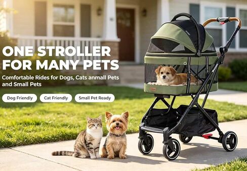 ROODO 2026 Upgraded Version 3-in-1 Dog Cat Stroller with Detachable Carrier Folding Lightweight Portable Travel Pet Gear All-Terrain Puppy Doggie Kitty Bunny Stroller for 35 lbs (Green) in Kuwait