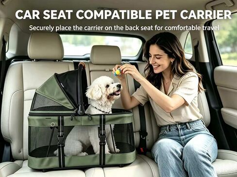ROODO 2026 Upgraded Version 3-in-1 Dog Cat Stroller with Detachable Carrier Folding Lightweight Portable Travel Pet Gear All-Terrain Puppy Doggie Kitty Bunny Stroller for 35 lbs (Green) in Kuwait