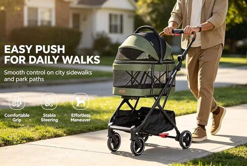 ROODO 2026 Upgraded Version 3-in-1 Dog Cat Stroller with Detachable Carrier Folding Lightweight Portable Travel Pet Gear All-Terrain Puppy Doggie Kitty Bunny Stroller for 35 lbs (Green) in Kuwait