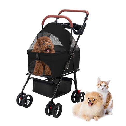 Pet Stroller-Folding 4 Wheels Cat/Dog Stroller for Medium Small Pets with Storage Basket and Cup Holder Suitable for Going Out and Traveling (Grey) in Kuwait