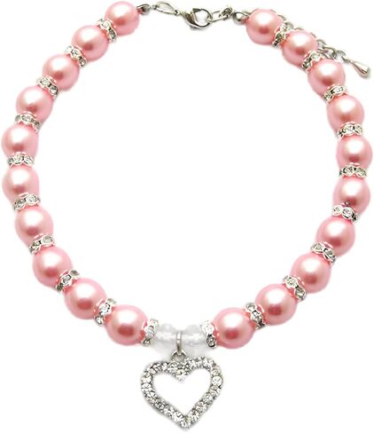 Designer Fancy Engraved Crystal Heart Pet Cat Dog Necklace Jewelry with Bling Pearls Rhinestones Charm Pendant for Pets Cats Small Dogs Female Puppy Chihuahua Yorkie Costume Outfits in Kuwait