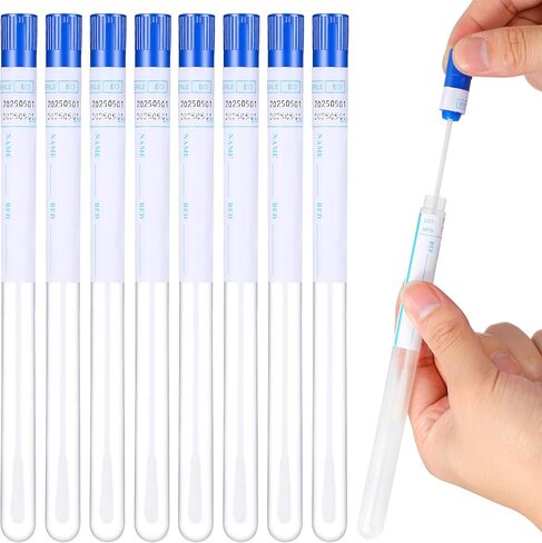 Healifty 50 Sets Nasopharyngeal Nylon Tipped Specimen Flocked Swabs with Tubes Lid Lable Nasal Swab Sterile Nylon Flocking Tip Flocked Swab (Red Blue Random） in Kuwait