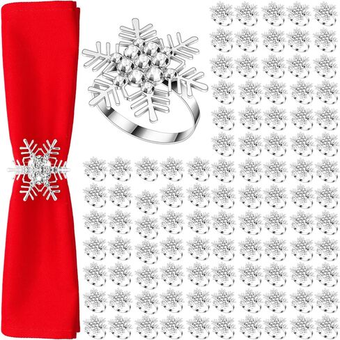 Mimorou Set of 24 Christmas Snowflake Napkin Rings Bulk Silver Rhinestone Cloth Napkin Holders Xmas Metal Serviette Buckle Holders for Holiday Party Dinning Room Table Setting Decor in Kuwait