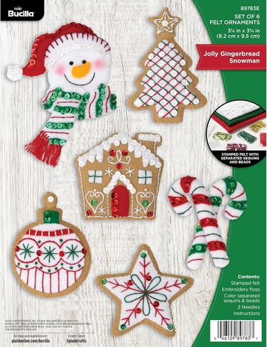 Bucilla Felt Applique 6 Piece Ornament Making Kit, Jolly Gingerbread Snowman, Perfect for DIY Arts and Crafts Projects in Kuwait