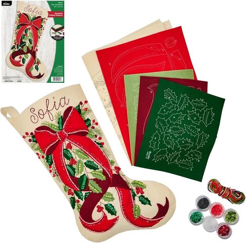 Bucilla, 18" Felt Applique Stocking Making Kit, for DIY Arts and Crafts Projects, Evergreen Holiday Elegance in Kuwait