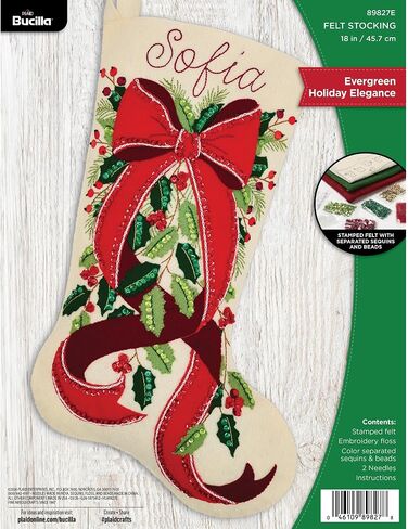 Bucilla, 18" Felt Applique Stocking Making Kit, for DIY Arts and Crafts Projects, Evergreen Holiday Elegance in Kuwait