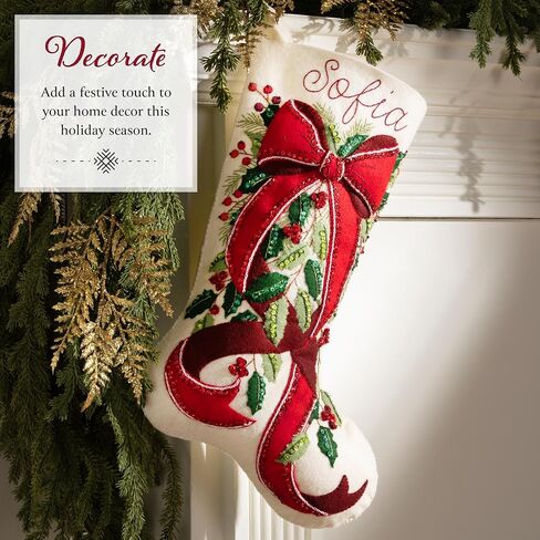 Bucilla, 18" Felt Applique Stocking Making Kit, for DIY Arts and Crafts Projects, Evergreen Holiday Elegance in Kuwait