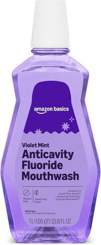Amazon Basics Anticavity Fluoride Mouthwash, Alcohol Free, Violet Mint, 1 Liter, 33.8 Fluid Ounces, 1-Pack (Previously Solimo) in Kuwait