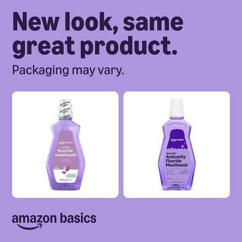 Amazon Basics Anticavity Fluoride Mouthwash, Alcohol Free, Violet Mint, 1 Liter, 33.8 Fluid Ounces, 1-Pack (Previously Solimo) in Kuwait