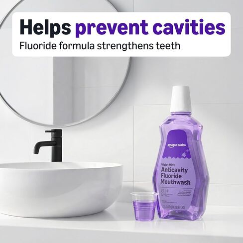 Amazon Basics Anticavity Fluoride Mouthwash, Alcohol Free, Violet Mint, 1 Liter, 33.8 Fluid Ounces, 1-Pack (Previously Solimo) in Kuwait