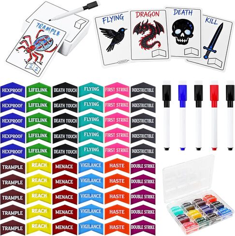 SIXPOINTS 117 Pieces Reusable Dry Erase MTG Tokens with Multi-Color Markers, Double Sided MTG Proxy Cards & Keyword Counters Set Compatible with Magic The Gathering, TCG, Card Games Accessories in Saudi Arabia