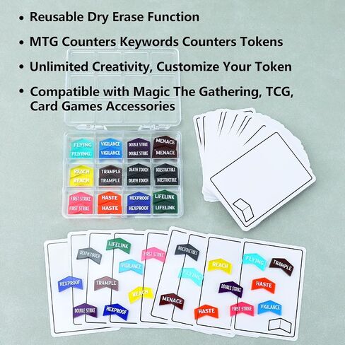 SIXPOINTS 117 Pieces Reusable Dry Erase MTG Tokens with Multi-Color Markers, Double Sided MTG Proxy Cards & Keyword Counters Set Compatible with Magic The Gathering, TCG, Card Games Accessories in Saudi Arabia
