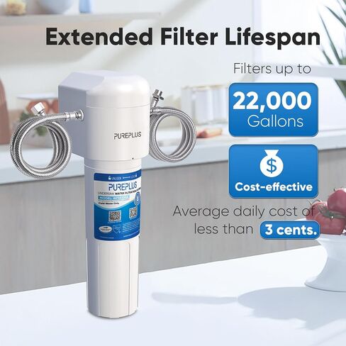 PUREPLUS Under Sink Water Filter, 22000 Gallons, 99.99% Chlorine Reduction, NSF/ANSI Certified Direct Connect Under Counter Water Filtration System in Kuwait