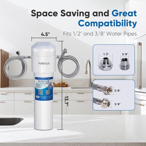 PUREPLUS Under Sink Water Filter, 22000 Gallons, 99.99% Chlorine Reduction, NSF/ANSI Certified Direct Connect Under Counter Water Filtration System in Kuwait