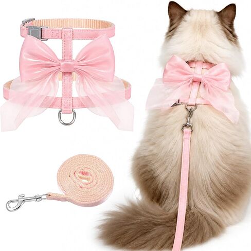 Pink Bow Cat Harness and Leash Set, Adjustable H-Shped Cute Cat Harness, Escape Proof Cats Harnesses and Leash for Small and Medium-Sized Cats and Dogs in Saudi Arabia